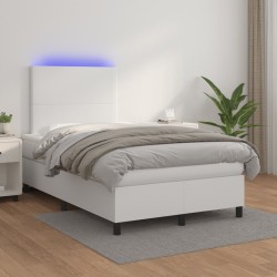 Boxspringbett mit Matratze & LED Weiß 120x190 cm Kunstleder