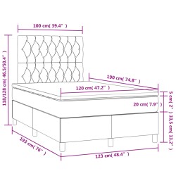 Boxspringbett mit Matratze & LED Creme 120x190 cm Stoff