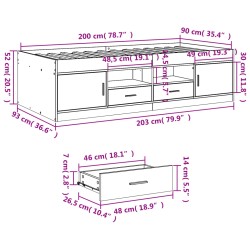 Tagesbett mit Schubladen ohne Matratze Sonoma-Eiche 90x200 cm