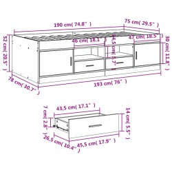 Tagesbett mit Schubladen ohne Matratze Schwarz 75x190 cm