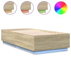 Bettgestell mit LED Sonoma-Eiche 90x190 cm Holzwerkstoff