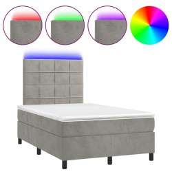 Boxspringbett mit Matratze & LED Hellgrau 120x190 cm Samt