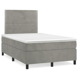 Boxspringbett mit Matratze & LED Hellgrau 120x190 cm Samt