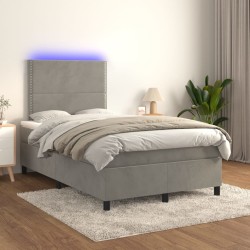 Boxspringbett mit Matratze & LED Hellgrau 120x190 cm Samt