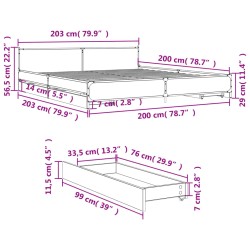 Bettgestell mit Schubladen Sonoma-Eiche 200x200cm Holzwerkstoff