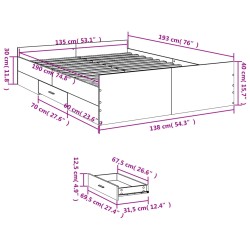 Bettgestell mit Schubladen Betongrau 135x190 cm Holzwerkstoff