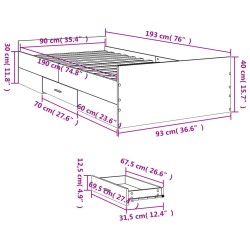 Bettgestell mit Schubladen Braun Eichen-Optik 90x190 cm