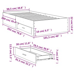 Bettgestell mit Schubladen Grau Sonoma 100x200 cm Holzwerkstoff