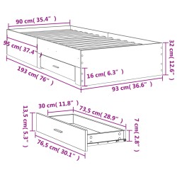 Bettgestell mit Schubladen Braun Eichen-Optik 90x190 cm