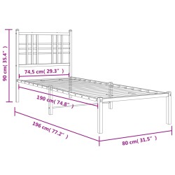 Metallbett ohne Matratze mit Kopfteil Weiß 75x190 cm