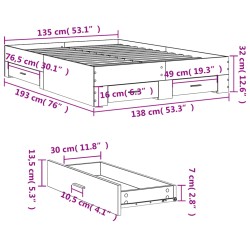 Bettgestell mit Schubladen Braun Eichen-Optik 135x190 cm