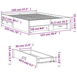 Bettgestell mit Schubladen Schwarz 120x190 cm Holzwerkstoff