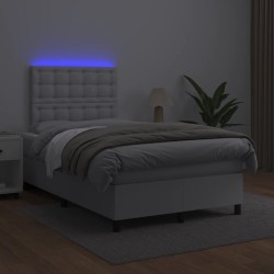 Boxspringbett mit Matratze & LED Weiß 120x190 cm Kunstleder