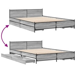 Bettgestell mit Schubladen Grau Sonoma 150x200 cm Holzwerkstoff