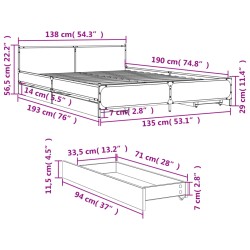 Bettgestell mit Schubladen Braun Eichen-Optik 135x190 cm