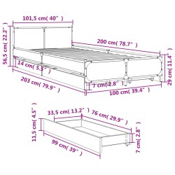 Bettgestell mit Schubladen Räuchereiche 100x200cm Holzwerkstoff