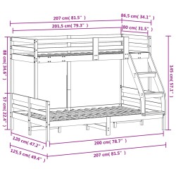 Etagenbett 80x200/120x200 cm Wachsbraun Massivholz Kiefer