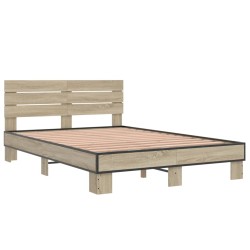 Bettgestell Sonoma-Eiche 135x190 cm Holzwerkstoff und Metall