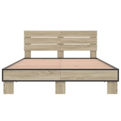 Bettgestell Sonoma-Eiche 135x190 cm Holzwerkstoff und Metall