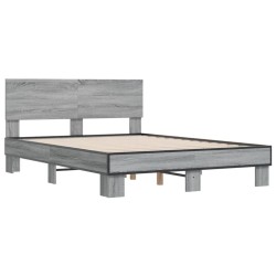 Bettgestell Grau Sonoma 135x190 cm Holzwerkstoff und Metall