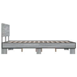 Bettgestell Grau Sonoma 135x190 cm Holzwerkstoff und Metall