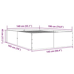 Bettgestell Betongrau 140x190 cm Holzwerkstoff