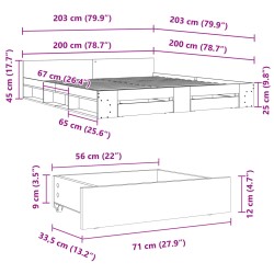 Bettgestell mit Schubladen Sonoma-Eiche 200x200cm Holzwerkstoff