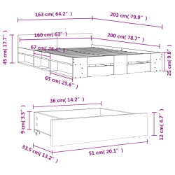 Bettgestell mit Schubladen Sonoma-Eiche 160x200cm Holzwerkstoff