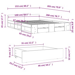 Bettgestell mit Schubladen Weiß 150x200 cm Holzwerkstoff