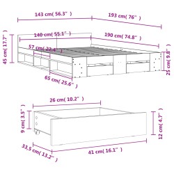 Bettgestell mit Schubladen Weiß 140x190 cm Holzwerkstoff