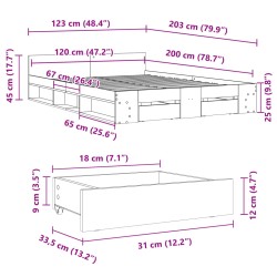 Bettgestell mit Schubladen Sonoma-Eiche 120x200cm Holzwerkstoff