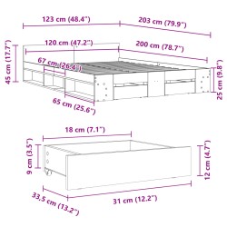 Bettgestell mit Schubladen Weiß 120x200 cm Holzwerkstoff