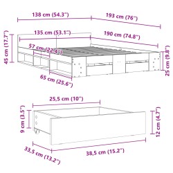 Bettgestell mit Schubladen Weiß 135 x 190 cm Holzwerkstoff