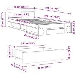 Bettgestell mit Schublade Schwarz 75x190 cm Holzwerkstoff