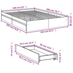 Bettgestell mit Schubladen Betongrau 160x200 cm Holzwerkstoff