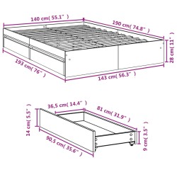 Bettgestell mit Schubladen Grau Sonoma 140x190 cm Holzwerkstoff