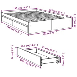 Bettgestell mit Schubladen Weiß 135 x 190 cm Holzwerkstoff