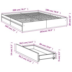 Bettgestell mit Schubladen Sonoma-Eiche 180x200cm Holzwerkstoff