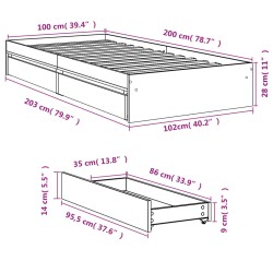 Bettgestell mit Schubladen Weiß 100x200 cm Holzwerkstoff