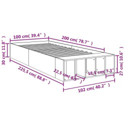 Bettgestell Grau Sonoma 100x200 cm Holzwerkstoff