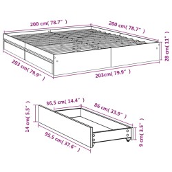 Bettgestell mit Schubladen Sonoma-Eiche 200x200cm Holzwerkstoff