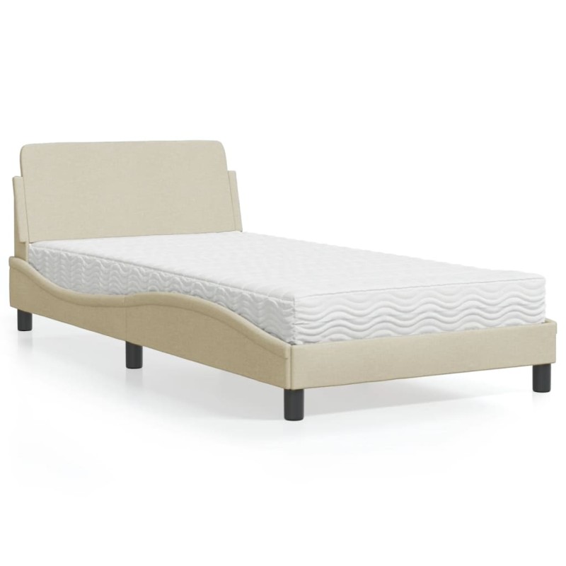 Bett mit Matratze Creme 100x200 cm Stoff