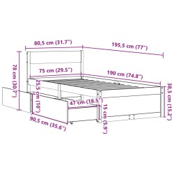 Massivholzbett ohne Matratze Weiß 75x190 cm Kiefernholz