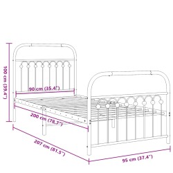 Bettgestell mit Kopf- und Fußteil Metall Schwarz 90x200 cm
