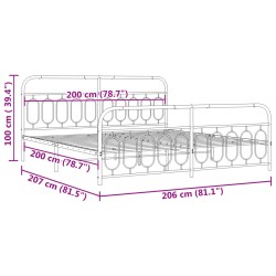 Bettgestell mit Kopf- und Fußteil Metall Weiß 200x200 cm