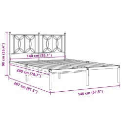 Bettgestell mit Kopfteil Metall Schwarz 140x200 cm