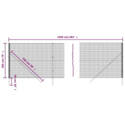 Maschendrahtzaun Anthrazit 2x25 m Verzinkter Stahl