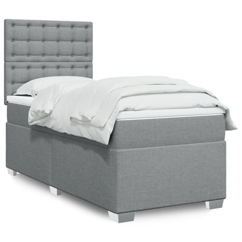 Boxspringbett mit Matratze Hellgrau 90x190 cm Stoff