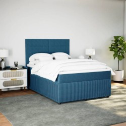 Boxspringbett mit Matratze Blau 140x200 cm Samt