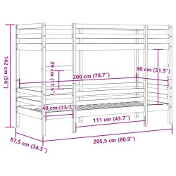 Etagenbett Wachsbraun 80x200 cm Massivholz Kiefer